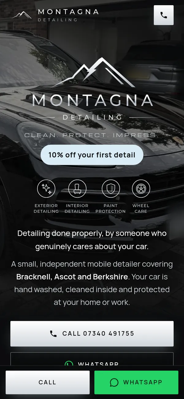 Montagna Detailing website on a phone